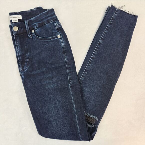 NWT Good American Good Legs Raw Edge Skinny Jeans In BLUE783 size 25 / 0 - Picture 1 of 14